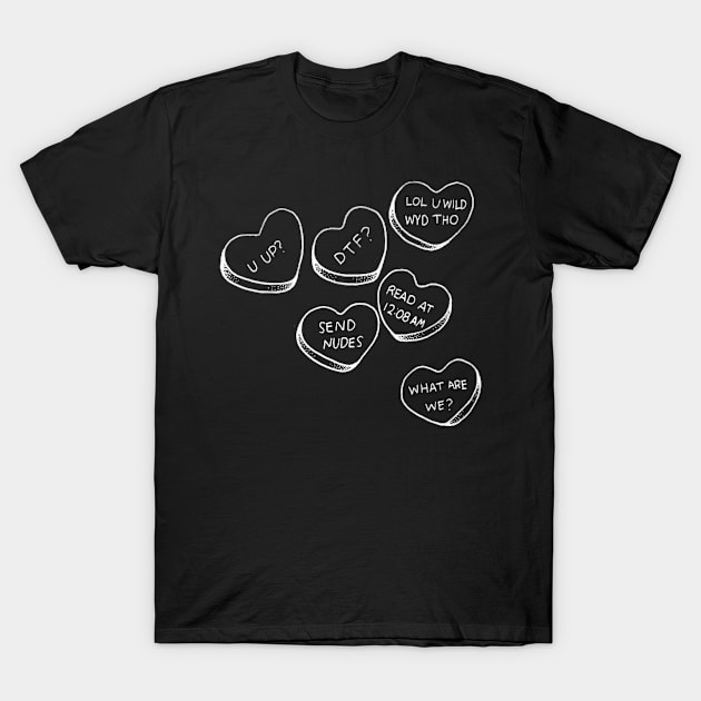 Candy Hearts (Black) T-Shirt by shopbetafishes